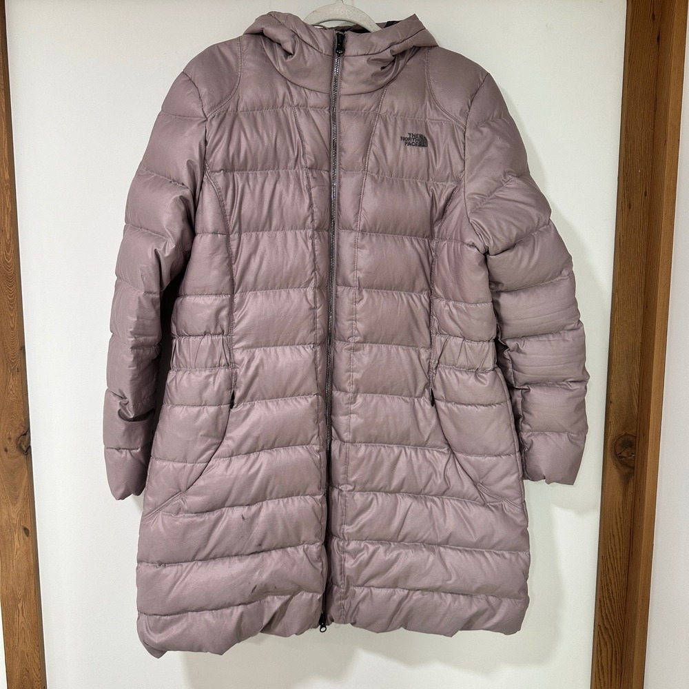 The North Face 550 Down Parka Women 2X 22W Mauve Long Hooded Puffer Coat